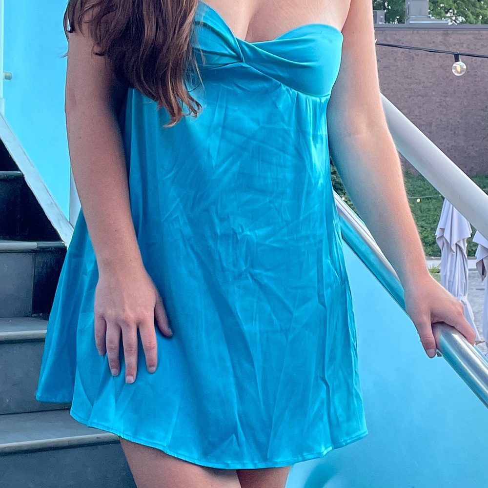 Women’s Blue Strapless Silk Dress Size Large
